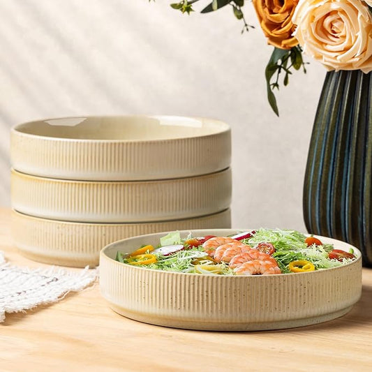 7.5" Ceramic Pasta Bowls Set of 4, Salad Bowls | Versatile Serving Bowls for Pasta, Salad, Fruit & Noodles, Housewarming & Wedding Gift, Cappuccino