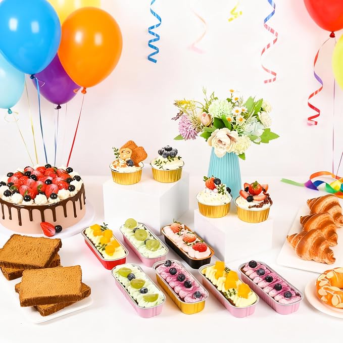100 Pack Mini Cake Pans with Lids and Spoons, Disposable Aluminum Foil Cake Tins（6.8oz） Individual Small Cake Baking Containers for Party, Wedding, Birthday