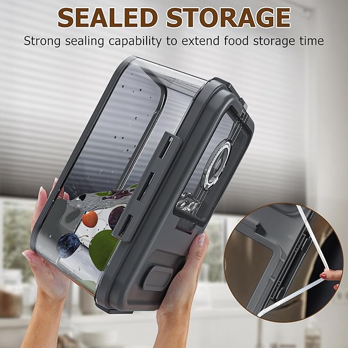 Olimingse Bread Box For Kitchen Countertop, Airtight Bread Storage Container, Bread Container For Homemade Breads, Cookies, And Cake, Grey Bread Keeper