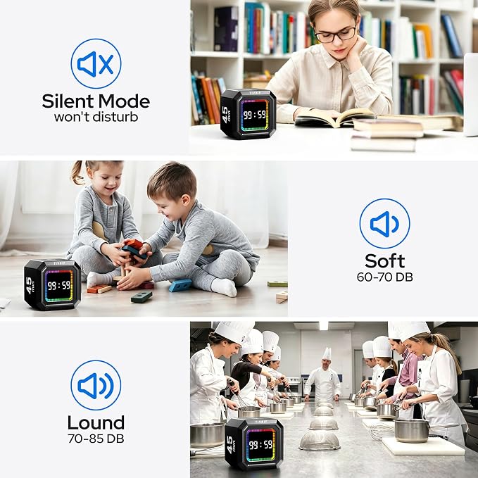 Kitchen Timer Visual Timer for Kids Color Display Gravity Sensor Cube | Digital Pomodoro Timer with Loud Alarm, Magnetic Back, Easy Use for Cooking, Classroom, Study & Productivity