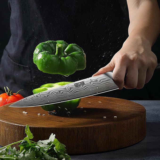 HOSHANHO 16-Piece Knife Set with Block, Ultra Sharp Kitchen Knife Block Set | High Carbon Powder Steel Chef Knife Set, Professional Kitchen Knives Set with Sharpener and Pakkawood Handle, Elegant Box