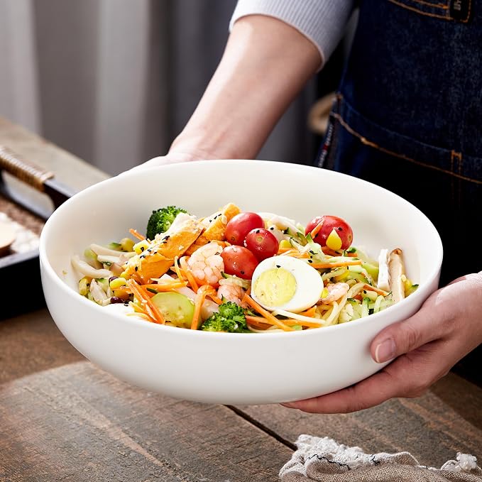 10'' Large Serving Bowl, 2.8 Quart Big Salad Pasta Bowl, Porcelain Fruit Bowl,Matte Mixing Bowls,Wide Soup Bowl for Family Kitchen,Microwave & Dishwasher Safe (White)
