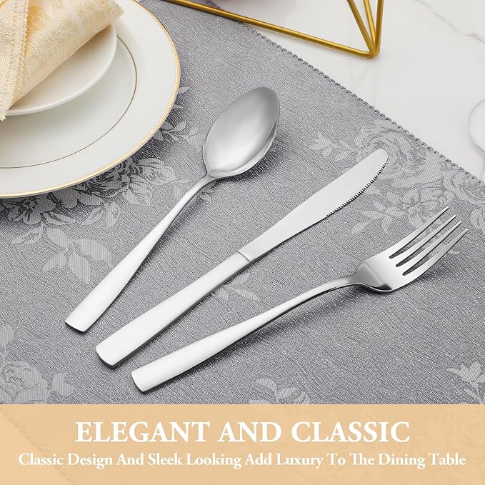 60 Piece Silverware Set Service for 12,Premium Stainless Steel Flatware Set,Mirror Polished Cutlery Utensil Sets,Durable Home Kitchen Eating Tableware Sets,Include Fork Knife Spoon,Dishwasher Safe