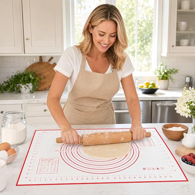 Extra Large Silicone Baking Mat for Rolling Dough (24" x 16") - Non-Stick Pastry Mat with Measurements - Heat Resistant & Non-Slip Kitchen Counter Protector for Fondant, Pie Crust & Pizza