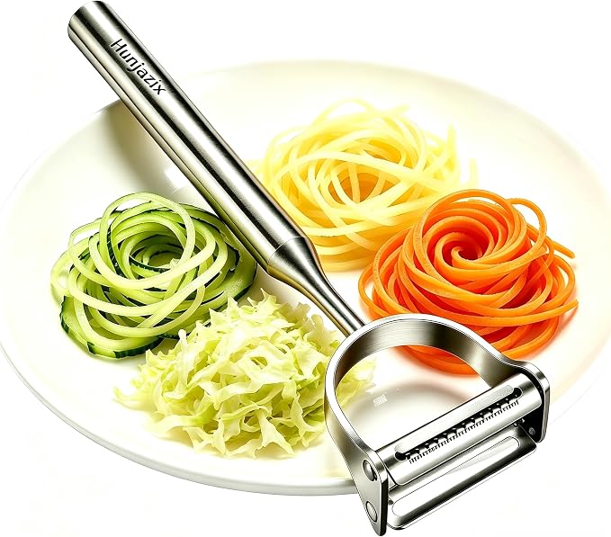 2-in-1 Julienne Vegetable Peeler, Julienne Peeler Shredder Tool | Stainless Steel Handed Julian Peels and Slices for Kicthen, Suitable for Make Vegetable Noodles, Fruit and Vegetable Salad