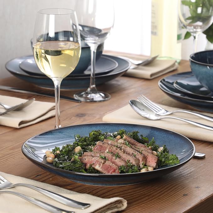 Gibson Elite Castle Peak Plates and Bowls Set, 12-Piece Dinnerware Set, Blue Reactive Glaze Stoneware Dishes, Dinner Plates, Salad Plates & Cereal Bowls