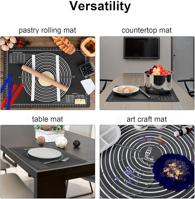 Non-Slip Silicone Pastry Mat Jumbo 31''by 24'' for Non Stick Baking Mats | Table/Countertop Placemats, Dough Rolling, Kneading/Fondant/Pie Crust Pad by Super Kitchen