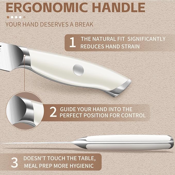 Huusk Paring Knife Ultra Sharp - 3.5" Small Kitchen Knife, Ivory White Grip | Japanese Stainless Steel, Well-balanced, Ergonomic, for Vegetable Fruit Peeling Coring Cutting, Men & Women Gift