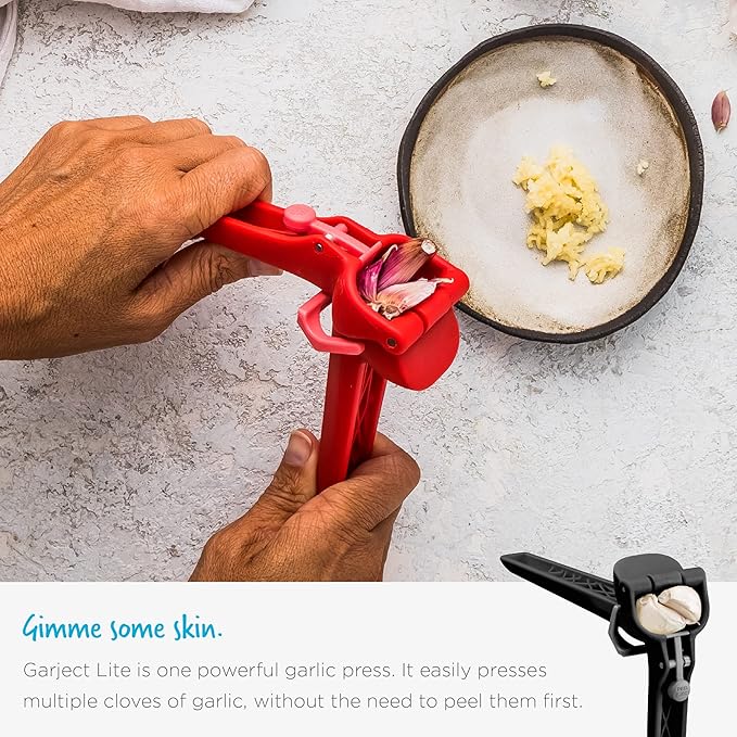 Dreamfarm Garject Lite 2-In-1 Garlic Peeler, Garlic Press & Mincer with Garlic Peel Ejector, Nylon - Red | No-peel mincer with skin eject button, fits up to 2 cloves, dishwasher safe heavy-duty nylon, stainless steel crusher plate