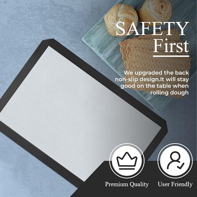 Silicone Baking Mat (S, M, L) with Measurement Indicators, Non-Slip Surface, and Pastry Mat Sheet for Dough Rolling - Perfect for Creating Cookies, Macarons, and Bread - Pack of 3