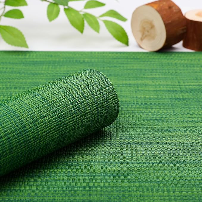Myir JUN Placemats Set of 4 Kitchen and Dining Table Placemats | Vinyl Placemats Place Mats Indoor/Outdoor Set of 4 Washable Table Mats Non-Slip Place mats for Dining Table, Dark Green
