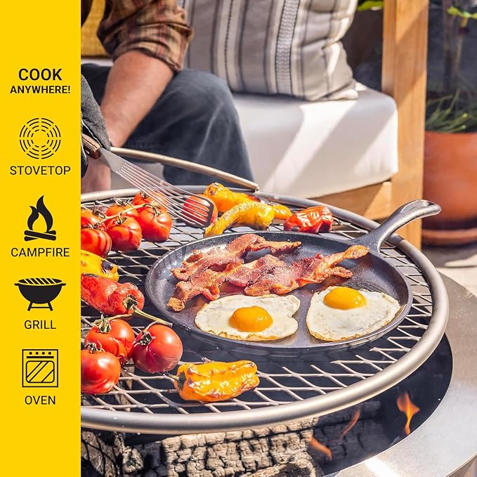 Lodge Round Seasoned Cast Iron Griddle 10.5 Inches - Round-Shaped, Pre-Seasoned Iron Griddle Pan - Non-Toxic, PFAS-Free Cookware - Compatible with Stovetop, Oven, Grill, or Campfire (Pack of 3)