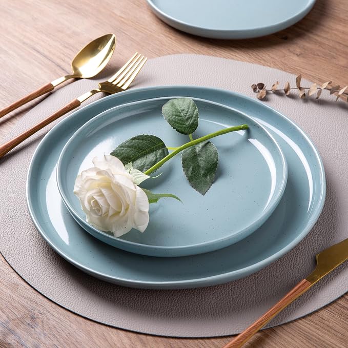 AmorArc Dinnerware Sets for 4, 12 Pieces Ceramic Plates and Bowls Set | Scratch Resistant Stoneware Dishes Set, Dishwasher & Microwave Safe, Stone Blue