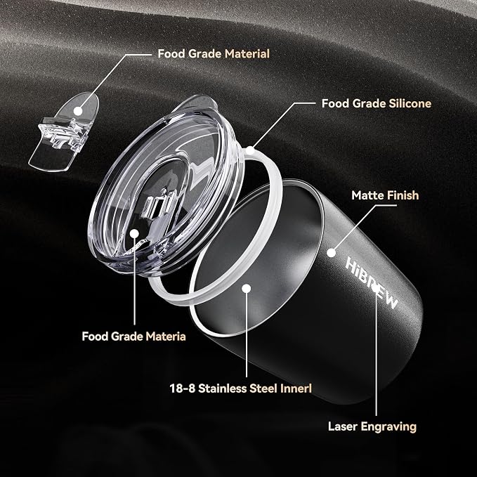HIBREW Espresso Insulated Mug - 8oz / 240ml - 18/8 Food Grade Stainless Steel (Black)