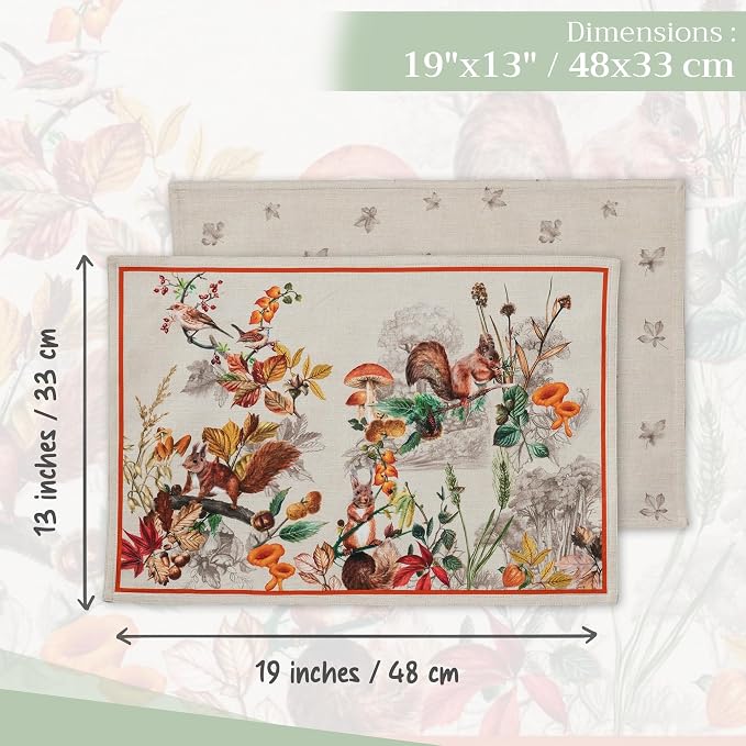 Maison d' Hermine Placemats Set of 4 Reusable 100% Cotton (13"x19") | Cloth Place Mats Washable Table Mats for Kitchen Dining Party Wedding Hotel Home Thanksgiving Christmas - Recolte