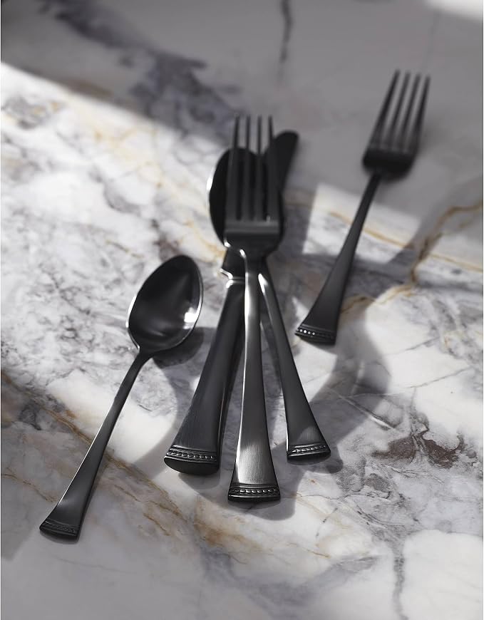 Lenox Portola Black Satin 20-Piece Silverware Set for 4, Flatware | black, dishwasher safe | includes knives, forks, and spoons | heavy duty, cutlery set for kitchen and dining, utensil set
