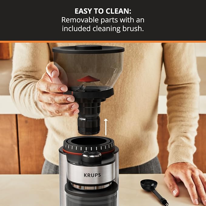 KRUPS Flat Burr Coffee Grinder 18 Settings 2-20 Cups Stainless Steel | Ultra-fine espresso to extra-coarse French press, Removable hopper and chamber, Even grinding for better flavor extraction