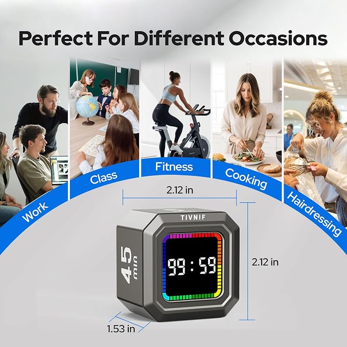 Kitchen Timer Visual Timer for Kids Color Display Gravity Sensor Cube | Digital Pomodoro Timer with Loud Alarm, Magnetic Back, Easy Use for Cooking, Classroom, Study & Productivity