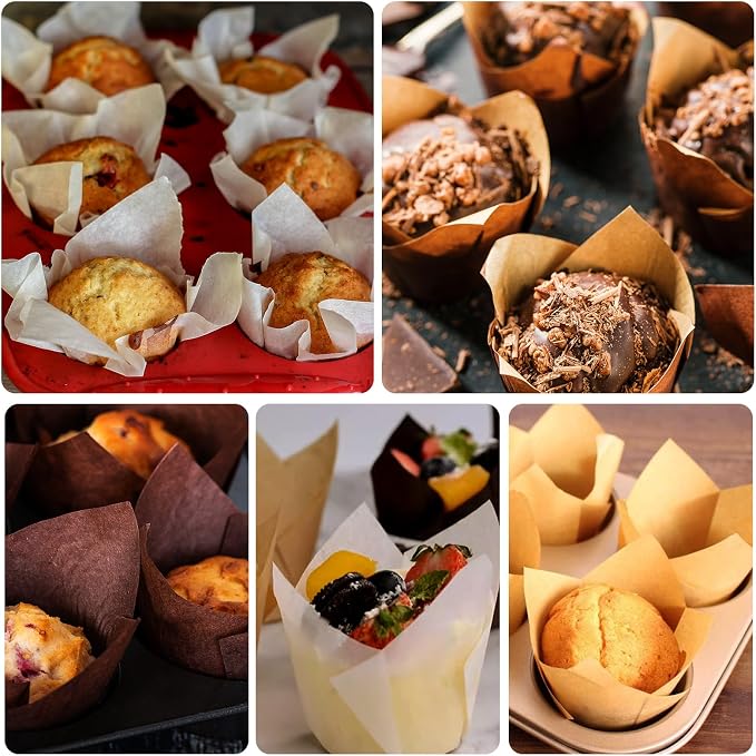 120 Counts Tulip Cupcake Liners for Baking Cups, Food Grade Parchment Paper Muffin Liners Holders, Standard Tulip Cupcake Liners, Greaseproof Cupcake Wrappers for Party, Christmas by Neyimqr (MIX)