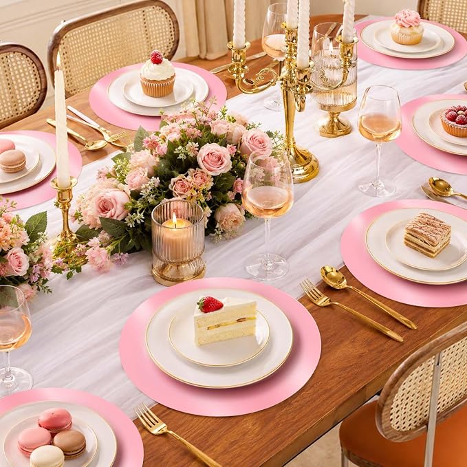 100PCS 13in Round Pink Placemats, Disposable Paper Chargers Plate | Mirrored Pink Paper Placemats for Dining Table, for Wedding Birthday Party Bridal Baby Shower Kitchen Banquet Table Setting