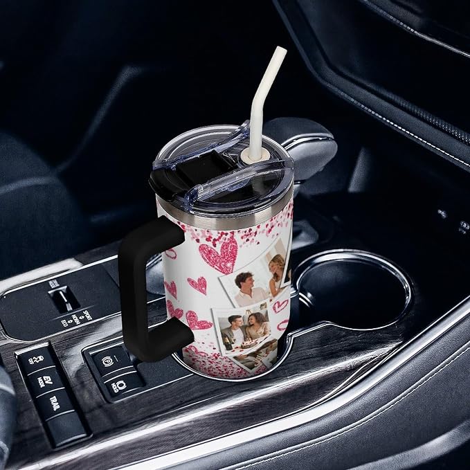 Personalized Tumbler Custom Vacuum Insulated Travel Mug Customizable Coffee Cup with Your Photos and Text Christmas Birthday Gift (Heart Shaped Photo)