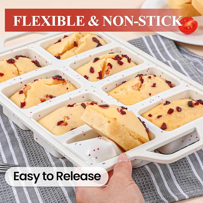 Metal Reinforced Silicone Mini Loaf Pan, 8-Cavity Nonstick Mini Bread Pans | BPA Free, Oven Dishwasher Safe, Food-Grade Silicone, 1 Pack, for Baking Banana Bread, Cakes, Brownies, Meatloaf