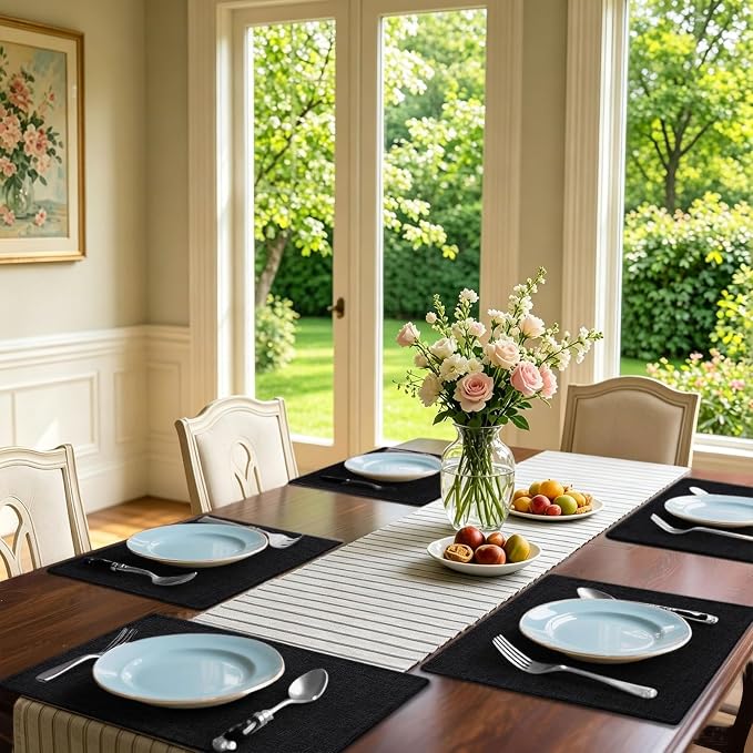 Homaxy Cloths Placemats for Dining Table Set of 4, 13" x 19", Black | Heat Resistant, Washable, Cotton Linen Blend Table Mats, Easy to Clean Place Mats, Indoor Outdoor