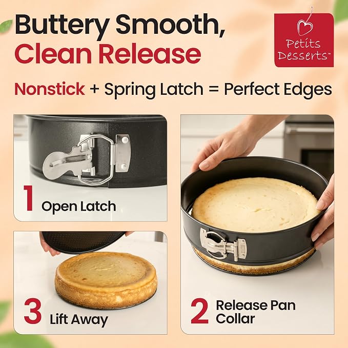 Cheesecake Pan and Springform Cake Pan Set - 4, 7, 9 and 11 in, NONSTICK | with CAKE SLICER and TESTER; INSTANT POT – Compatible; Easy-open Latches for Cheesecakes, Layer Cakes, Quiches; for Gifting