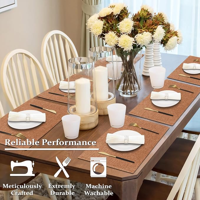 Cloth Placemats Set of 4, Cotton Linen Blend Place Mats, Flaxen | Machine Washable, Double Layered, Heat Resistant, Fabric Dining Table Mats for Kitchen, Indoor & Outdoor, 13" x 19"