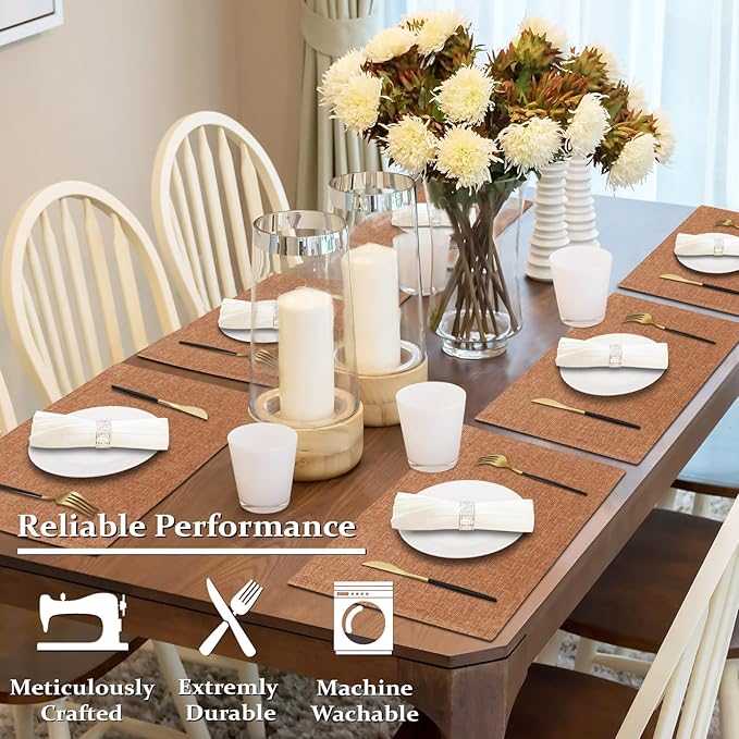 Cloth Placemats Set of 6, Cotton Linen Blend Place Mats, Flaxen | Machine Washable, Double Layered, Heat Resistant, Fabric Dining Table Mats for Kitchen, Indoor & Outdoor, 13" x 19"