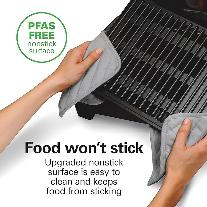 Hamilton Beach Electric Indoor Searing Grill With Lid & Viewing Window | Adjustable Temperature Control To 450°F | 118 sq. in. PFAS-Free Removable Non-Stick Cooking Surface | Stainless Steel