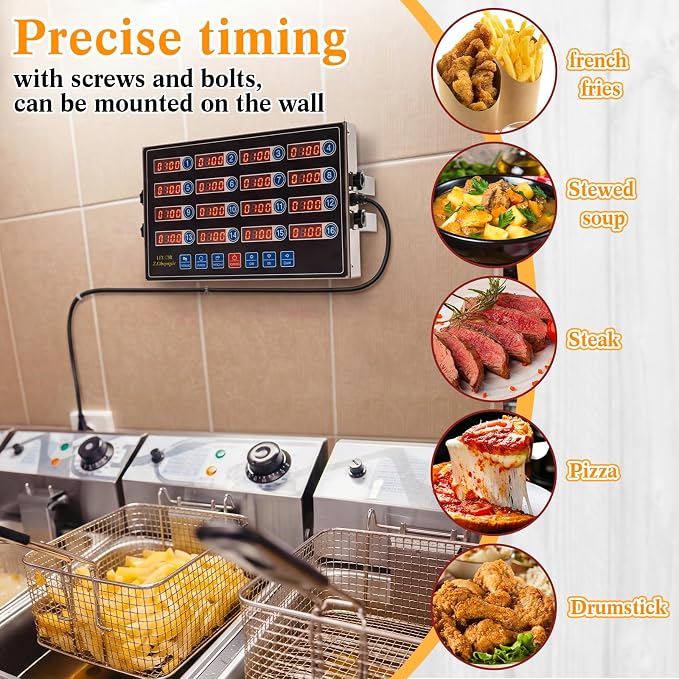 Relaxweex 1 Pack 16 Channel Kitchen Timers for Cooking, Commercial Digital Kitchen Timer with Loud Alarm, Large LCD Display, Restaurant Fryer, Chef, Baking Supplies