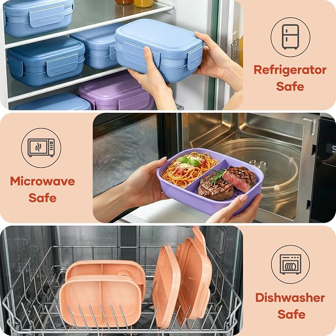 HOMETALL Bento Box Adult with Insulated Lunch Bag - 3 Stackable Leak-Proof Lunch Box Containers for Women & Men - BPA Free Lunchbox with Utensil Set (Spoon, Knife, Fork) for Work, Picnic, Dining Out