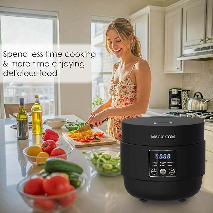 MAGiC COM Rice Cooker 4 Cup Uncooked/ 8 Cup Cooked, Digital Display with Warmer, Small Rice Maker & Multiple Settings, 24H Delay Timer, Automatic Keep Warm, Nonstick Inner Pot, Arrocera Eléctrica