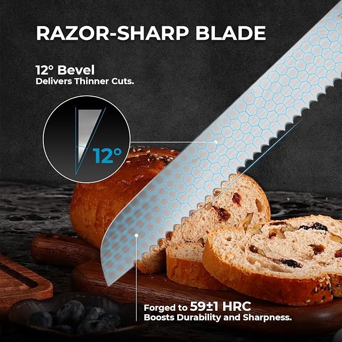 DiiHAUZZ 10 Inch Bread Knife, Serrated Knife for Homemade Bread Sourdough | High Carbon Stainless Steel, Razor Sharp Edge, Ergonomic Pakkawood Handle, for Cutting and Slicing Bagel Cake, Gift Box