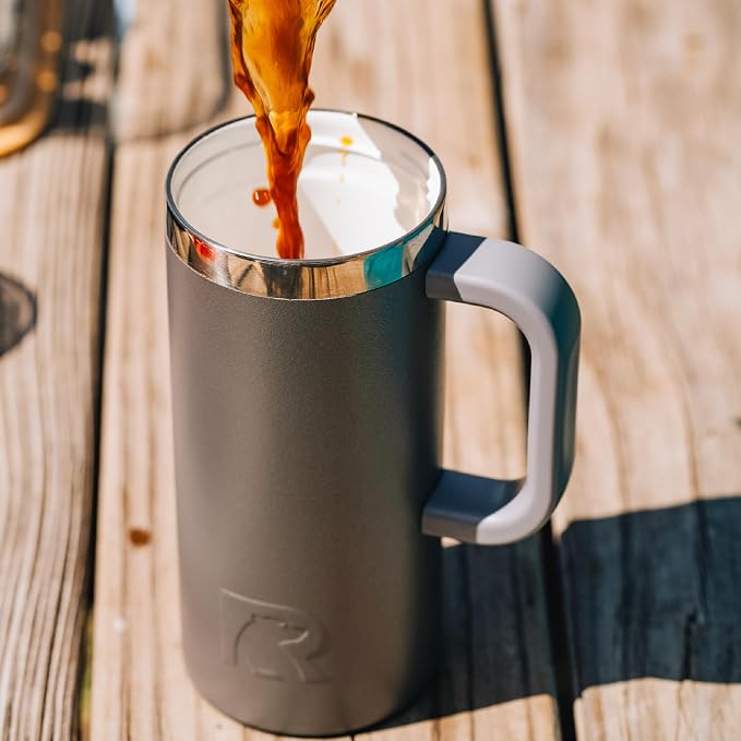 RTIC 16oz Road Trip Travel Mug with Lid and Handle, Ceramic Lined, Black | Stainless Steel Metal, Insulated Travel Cup for Hot and Cold Drinks, Coffee, Car, Camping and Travel