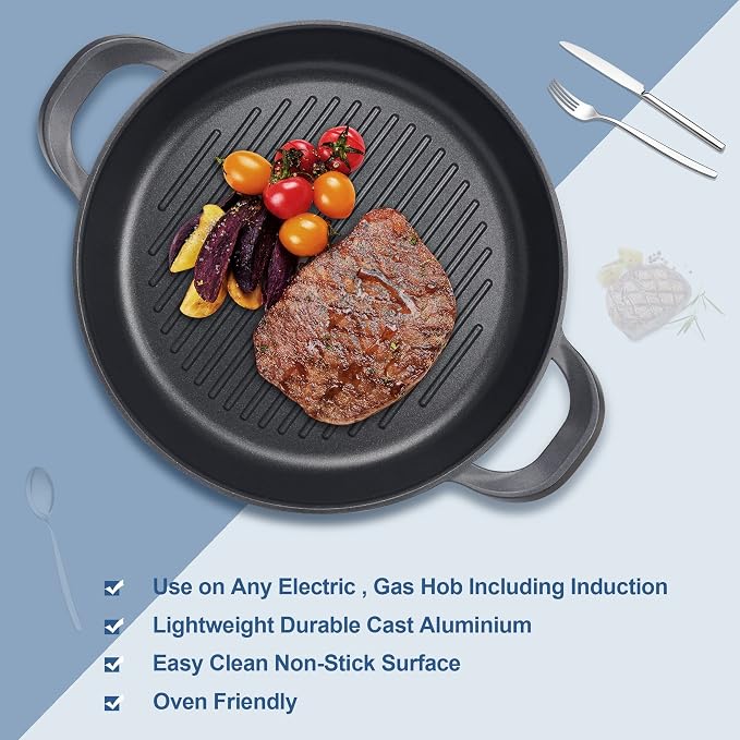 Vinchef 13in Nonstick Grill Pan with Lid | Dishwasher Safe, Oven Safe