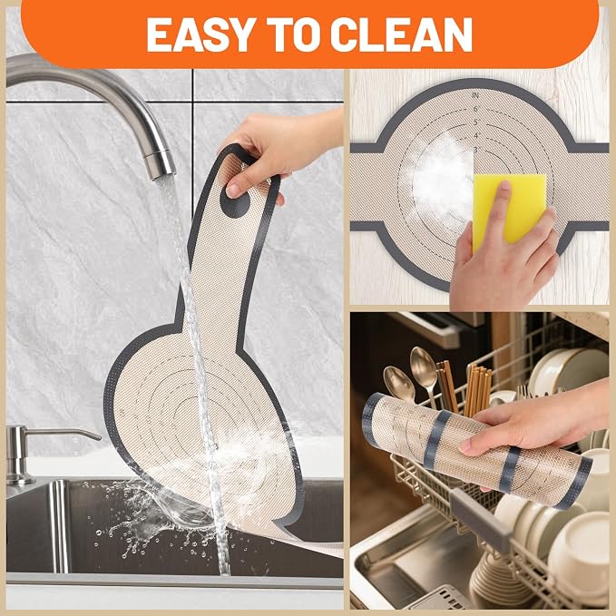 HOTEC 2 Pcs Silicone Bread Sling for Dutch Oven, 0.7MM Thickened Heat Resistant to 500°F Non-Stick Baking Mat with Long Handle Easy to Transfer Sourdough Bread, Dutch Oven Liners Baking Supplies