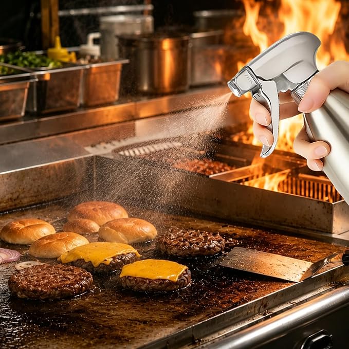 Oil Sprayer for Cooking, 17oz Stainless Steel Olive Oil Mister with Fine Mist Trigger, 500ml Large-Capacity Refillable Dispenser for Air Fryer, BBQ and Salad (Mirror Stainless Steel)