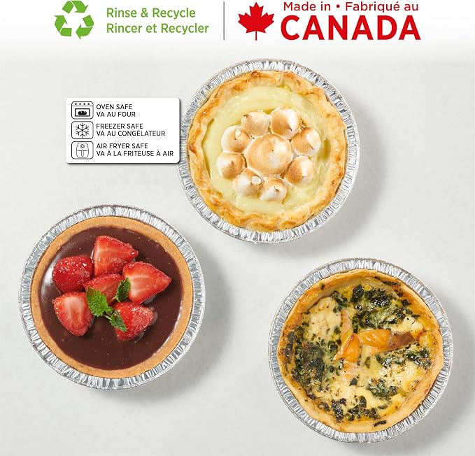 Starfrit 50-Pack 5" Aluminum Tart Plates, Disposable, Oven & Freezer Safe | Ideal for tarts & pot pies. 5" individual size. 50 pans. Oven, freezer & air fryer safe. Recyclable. Made in Canada.
