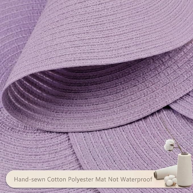 FunWheat Round Braided Placemats Set of 4 Place mats for Dining Tables Woven Heat Resistant Table Mats 15 inch (Light Purple,4pcs)