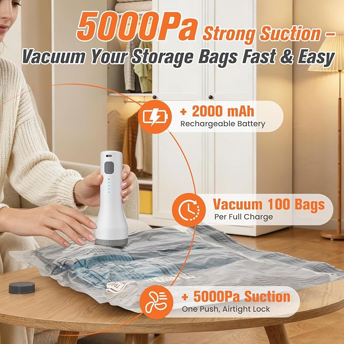 15 Pack Vacuum Storage Bags for Travel with Cordless Pump, Space Saver Bags for Clothes, Compression Packing Bags for Luggage, 15 Combo Size