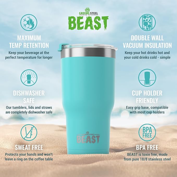 Beast 20 oz Tumbler Stainless Steel Vacuum Insulated Coffee Ice Cup Double Wall Travel Flask (Aquamarine Blue)