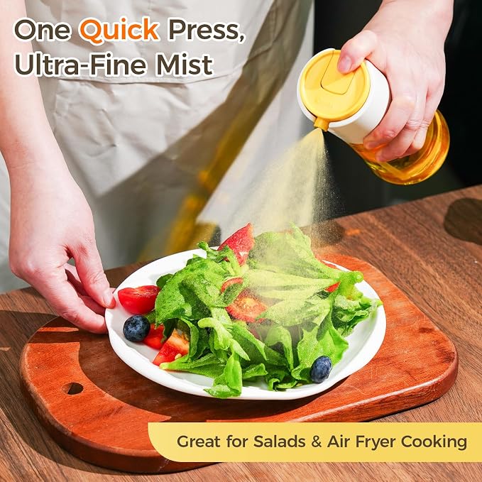 LHS Oil Sprayer for Cooking, Olive Oil Sprayer and Dispenser 2 in 1, White | 10oz/300ml, Oil Mister & Pourer, Portion Control, Food Grade, For Air Fryer, Cooking, Salad, BBQ, Frying
