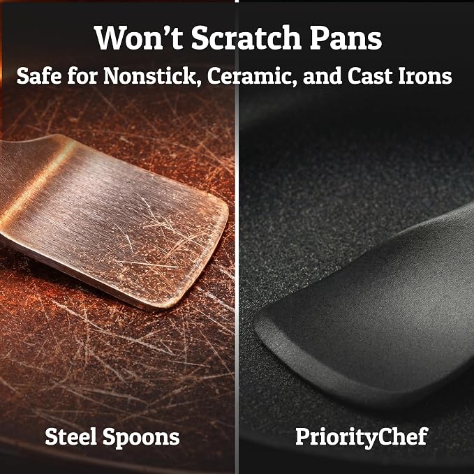 PriorityChef Silicone Cooking Utensil Set with Wooden Handles - Kitchen Utensils for Nonstick and Ceramic Cookware, Heat Resistant up to 446°F, Black