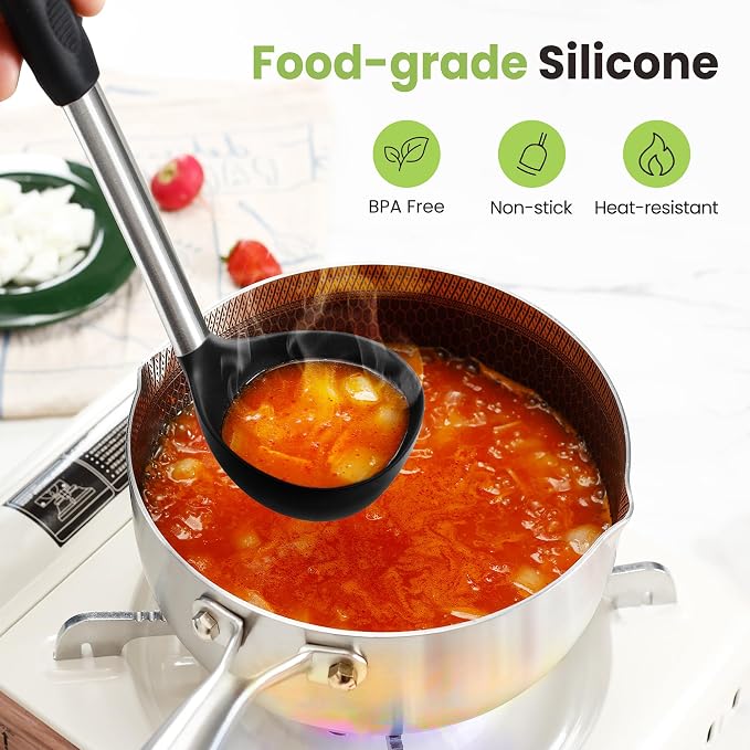 Fyvva 35 Pcs BPA Free Silicone Kitchen Utensils Set Stainless Steel Handles | Food Grade Silicone, Heat Resistant, Safe for Nonstick Cookware, Dishwasher Safe, Black with Holder, for Cooking & Baking