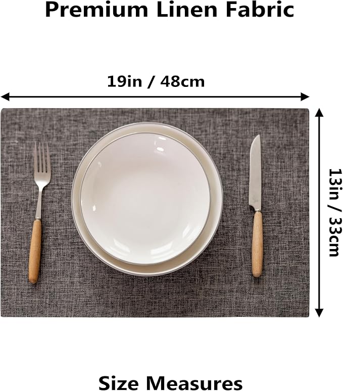 Demetex Placemats Table Mats Set of 6 Heat Resistant Washable Cloth Place Mats for Dining Table Holiday, Dark Grey