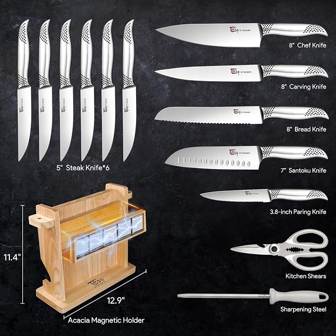 2026 Upgrade Japanese Kitchen Knife Set with Torii-Style Block | 14-Pieces Knife Set for Kitchen, German DIN1.4116 Steel, Ergonomic Handle, Sharp Edge, Magnetic Knife Holder, Ideal Gift
