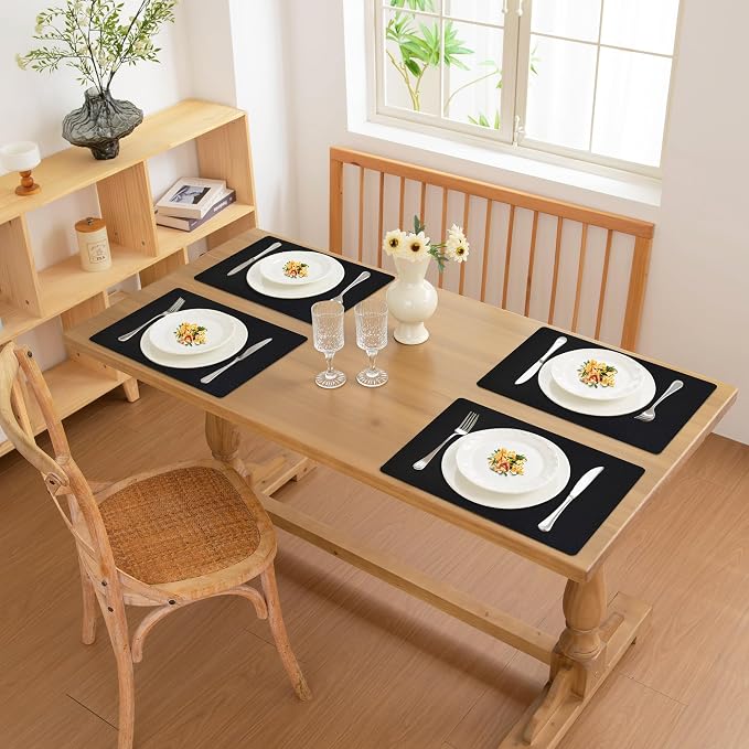 FROMHEART Faux Leather PU Placemats Set of 8 (Black,11.8" x 17") | Waterproof,Heat/Oil Stain-Resistant Table Mat–Reversible,Non-Slip,Easy to Clean Place Mats for Kitchen,Dining,Indoor/Outdoor