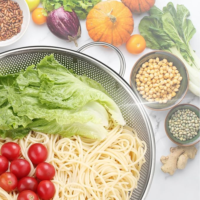 Gulex Colander Stainless Steel 3-Quart with Base, Strainer for Kitchen Food